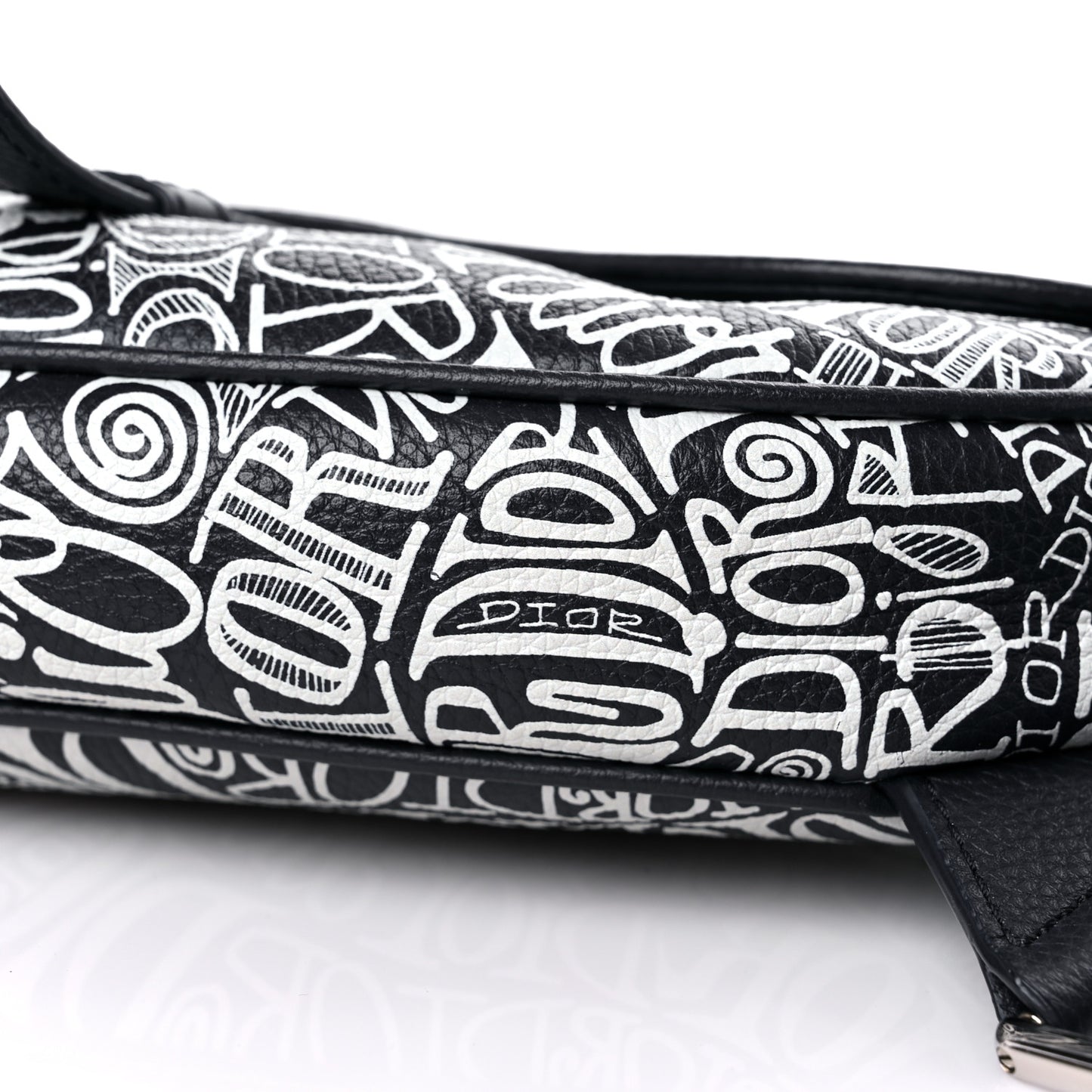 X SHAWN STUSSY Grained Calfskin Printed Mens Saddle Bag Navy Blue