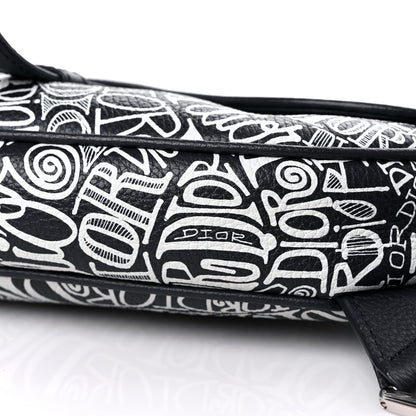 Christian Dior X SHAWN STUSSY Grained Calfskin Printed Mens Saddle Bag Navy Blue 8 of 8