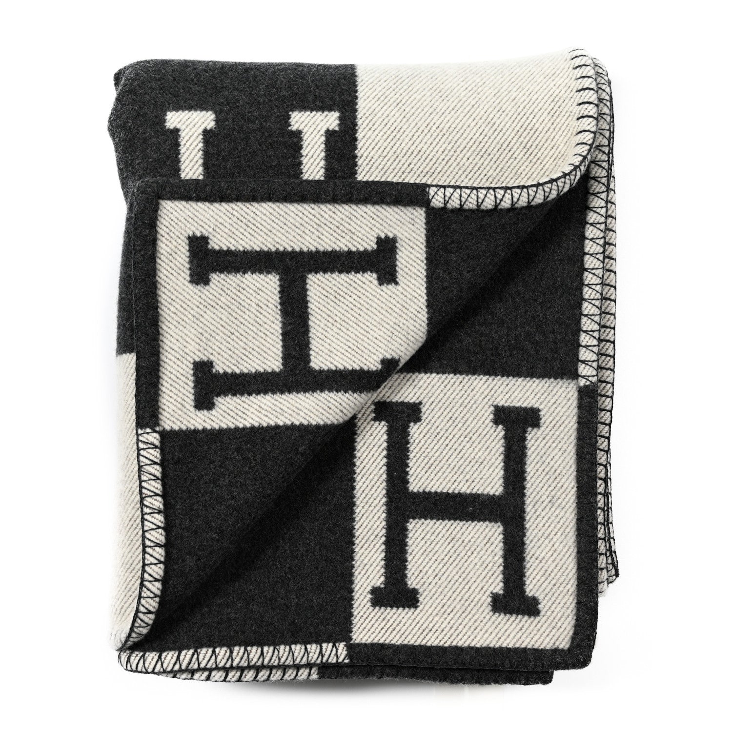 Hermes Wool Cashmere Avalon III Blanket Ecru Gris Fonce 2 of 3