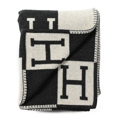Hermes Wool Cashmere Avalon III Blanket Ecru Gris Fonce 2 of 3