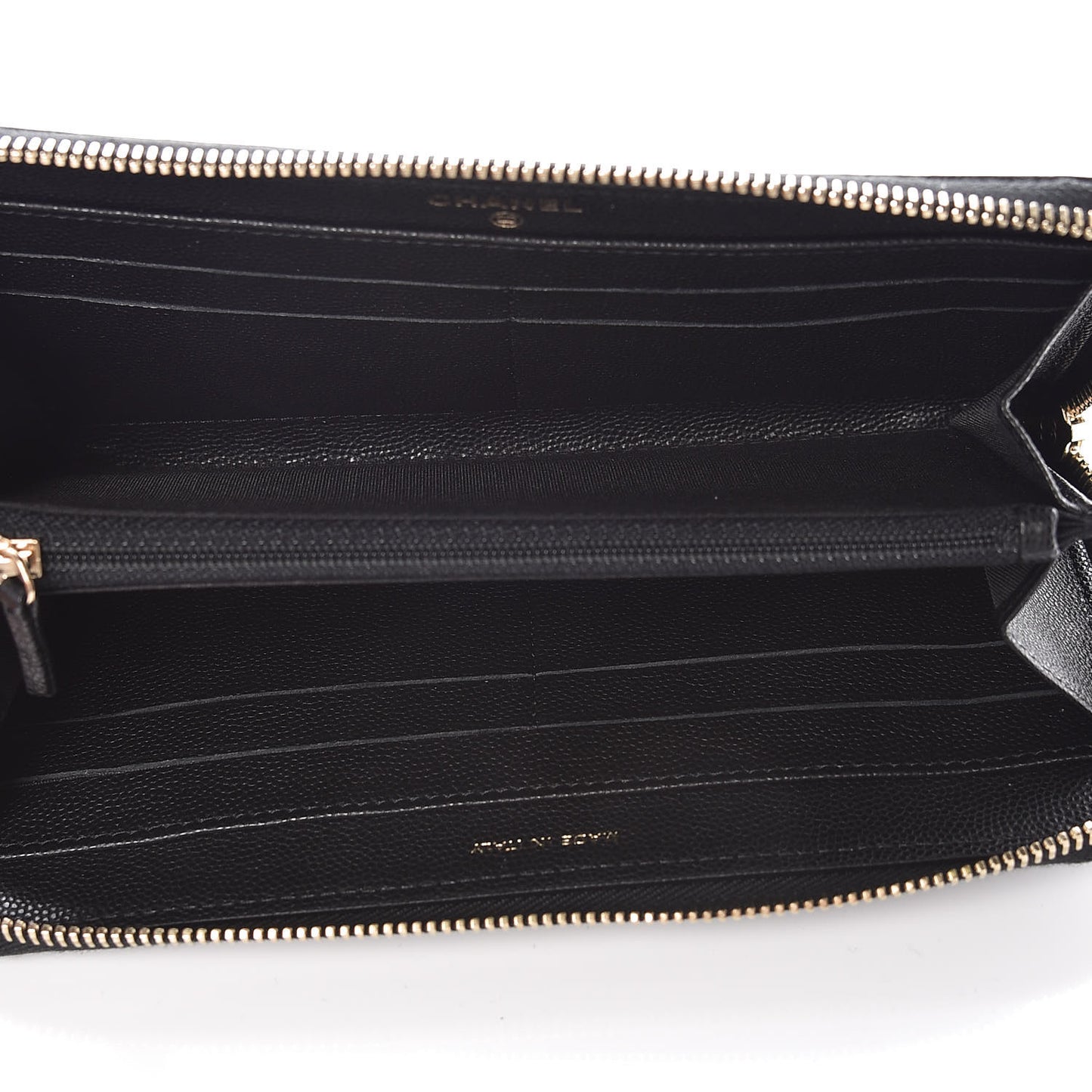 Caviar Camellia Embossed Large Zip Around Gusset Wallet Black