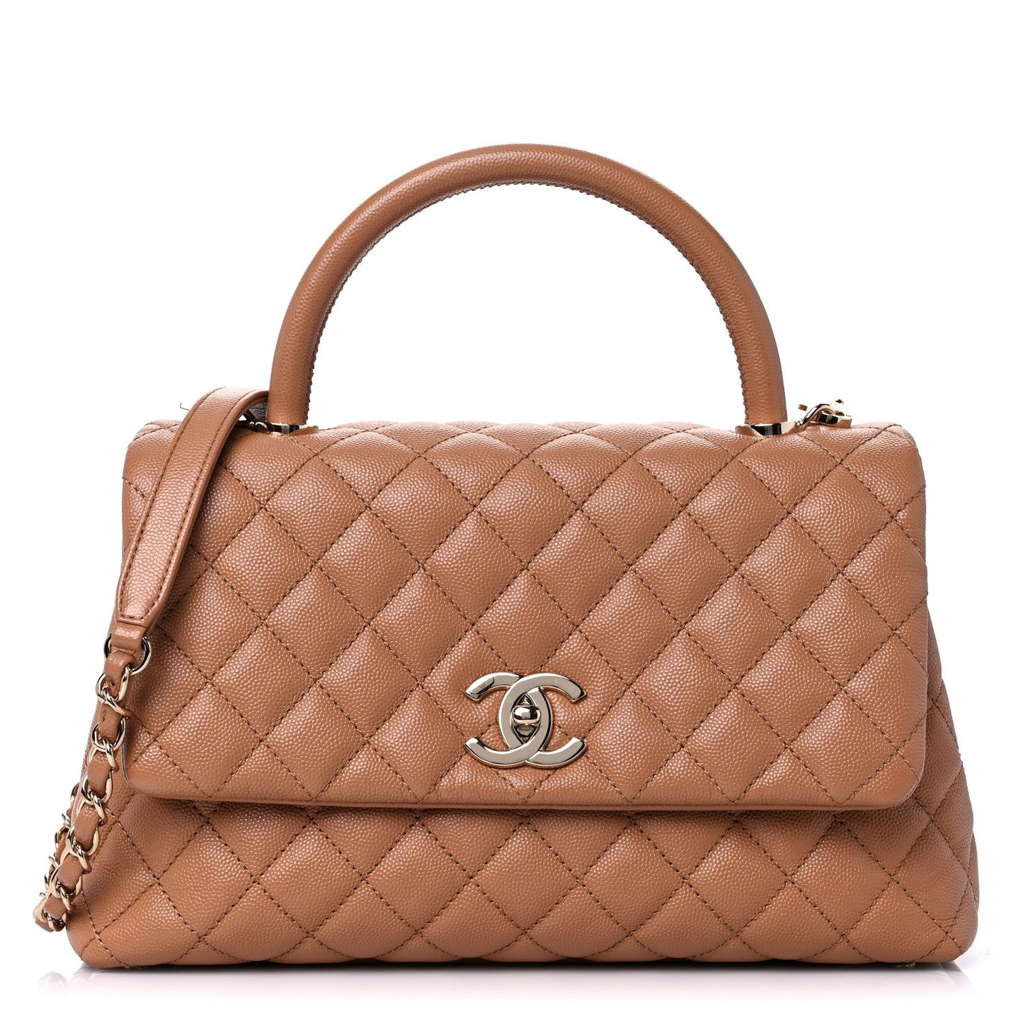 Caviar Quilted Small Coco Handle Flap Brown