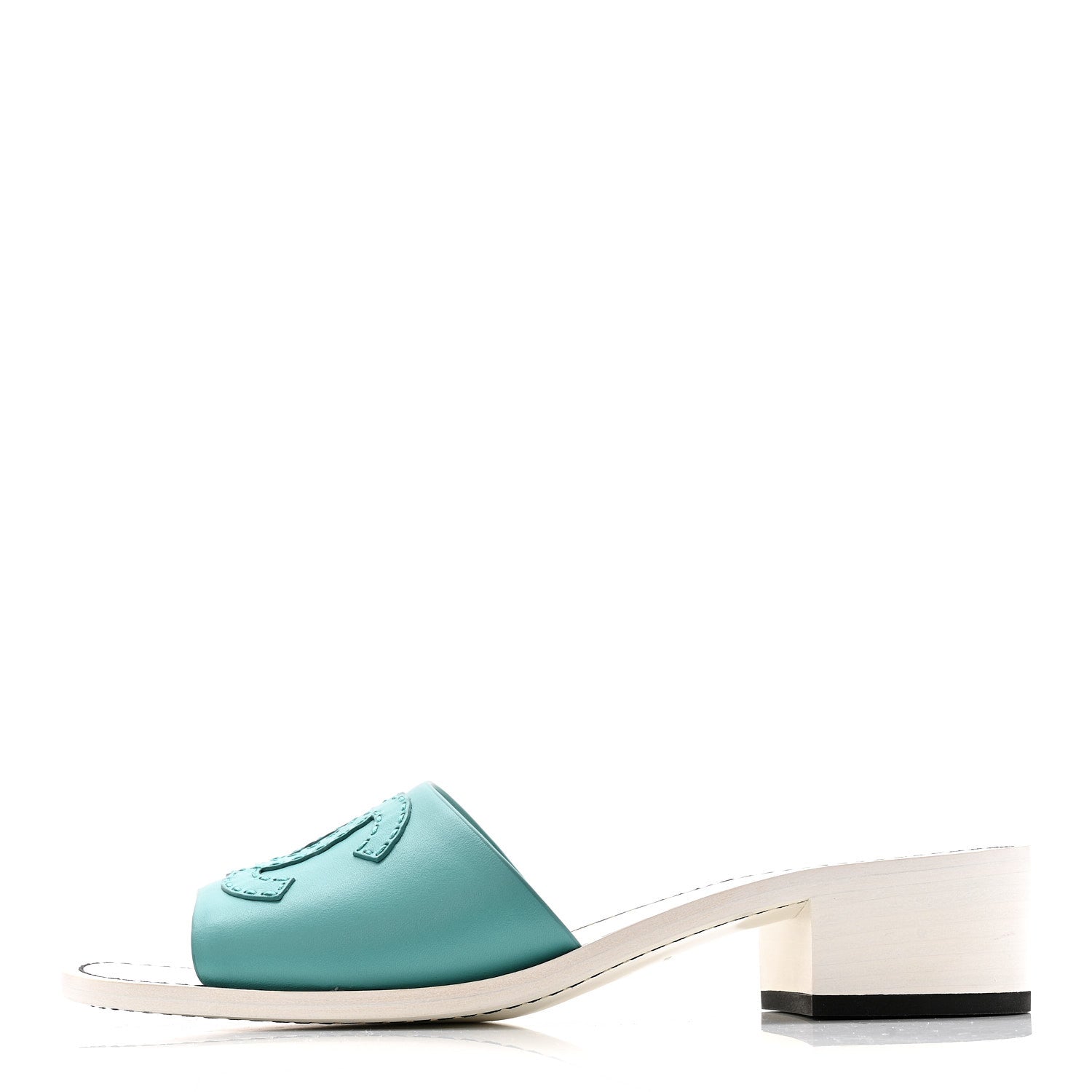 Chanel Calfskin CC Mules 39 Turquoise White 1 of 10