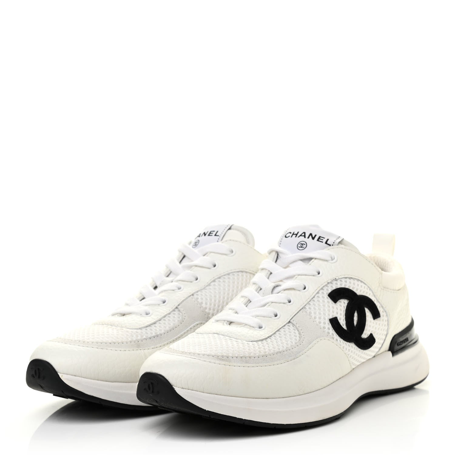 Chanel Calfskin Mesh Lycra Suede Womens Logo Sneakers 38 White 3 of 7