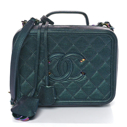 Chanel Iridescent Caviar Quilted Medium CC Filigree Vanity Case Dark Turquoise 1 of 11