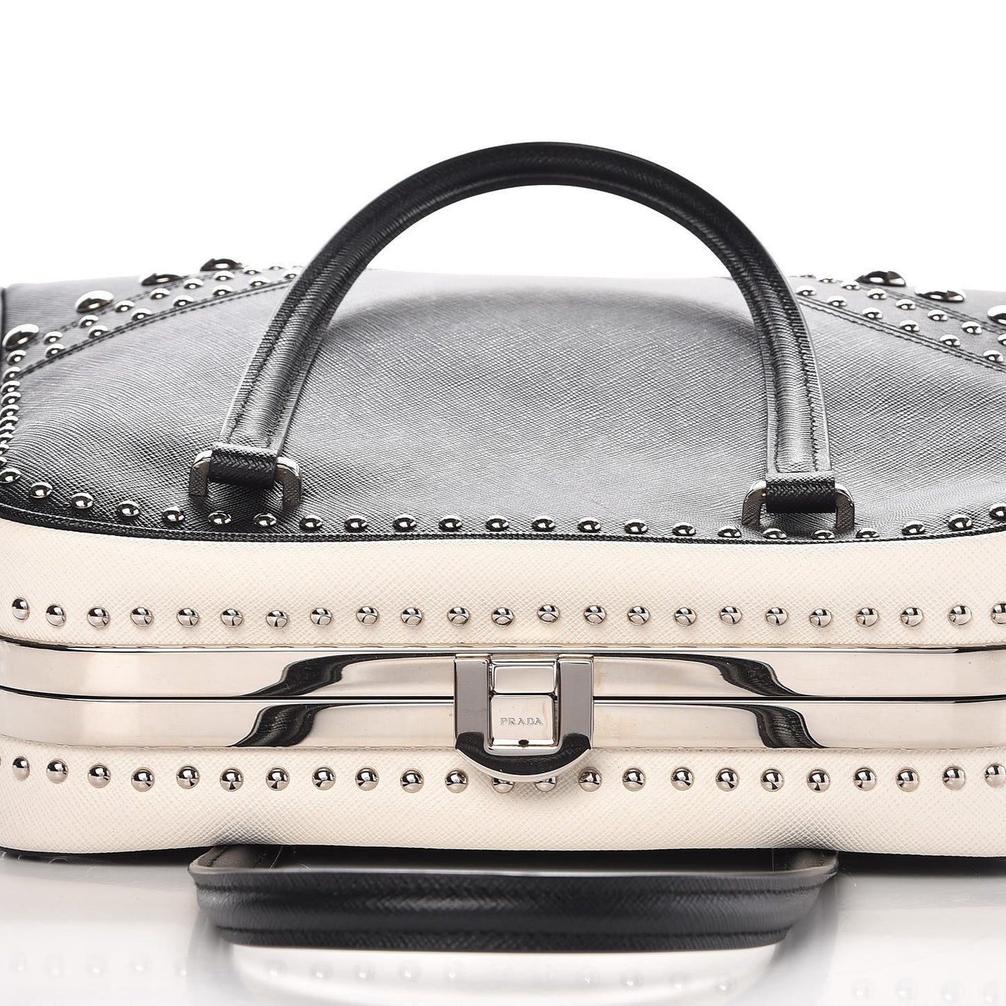 Saffiano Studded Pyramid Bag Black White