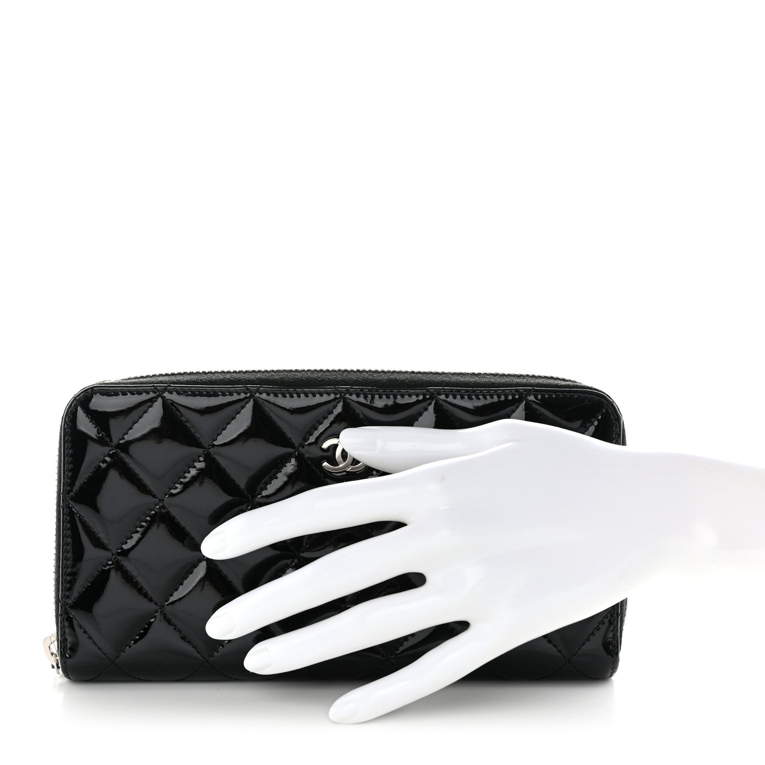 Chanel Patent Quilted Large Gusset Zip Around Wallet Black 2 of 9