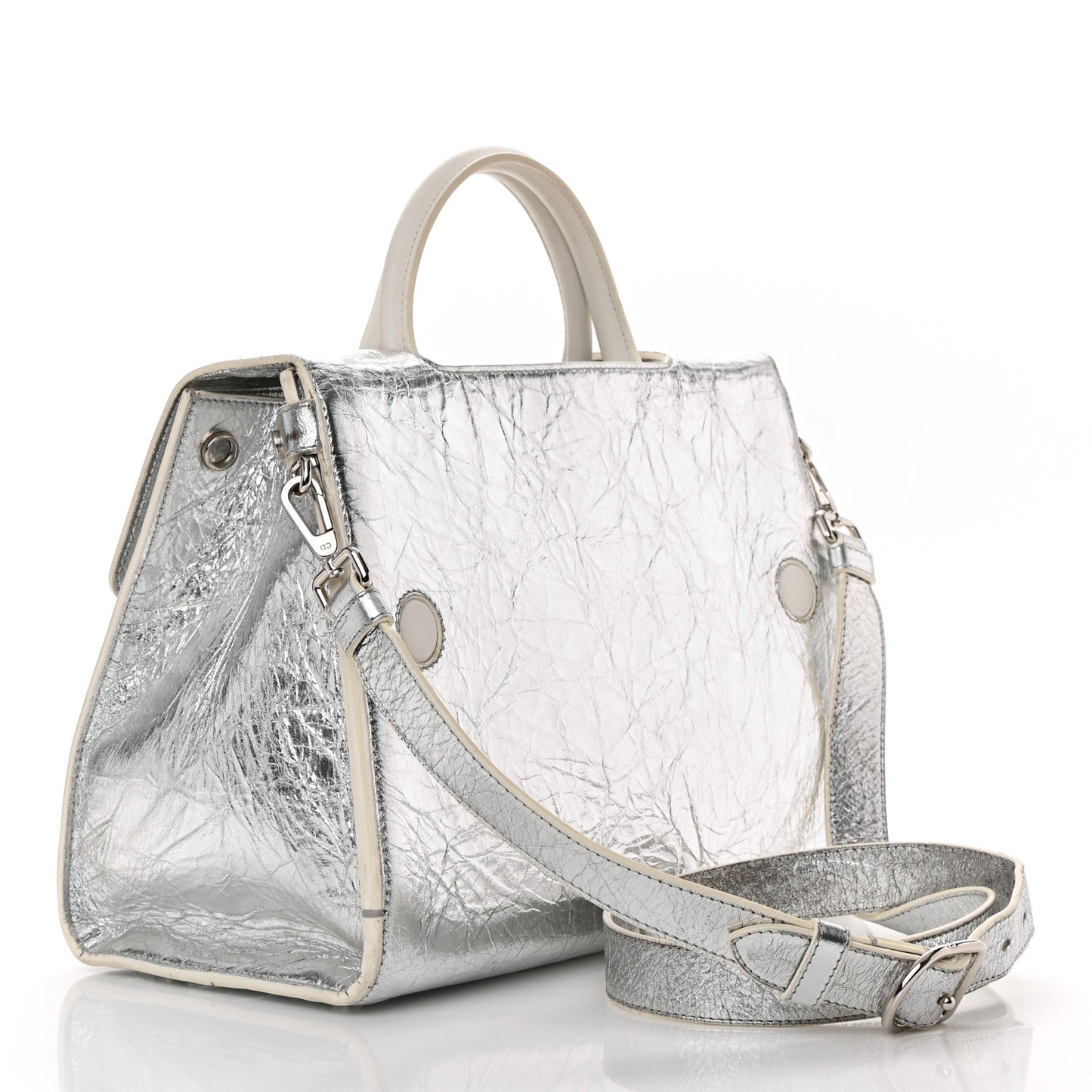 Metallic Calfskin Medium Diorever Flap Silver