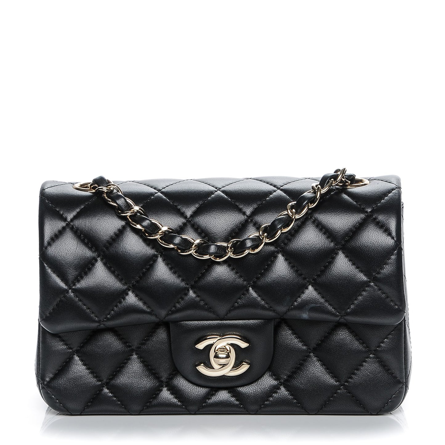 Lambskin Quilted Mini Rectangular Flap Black