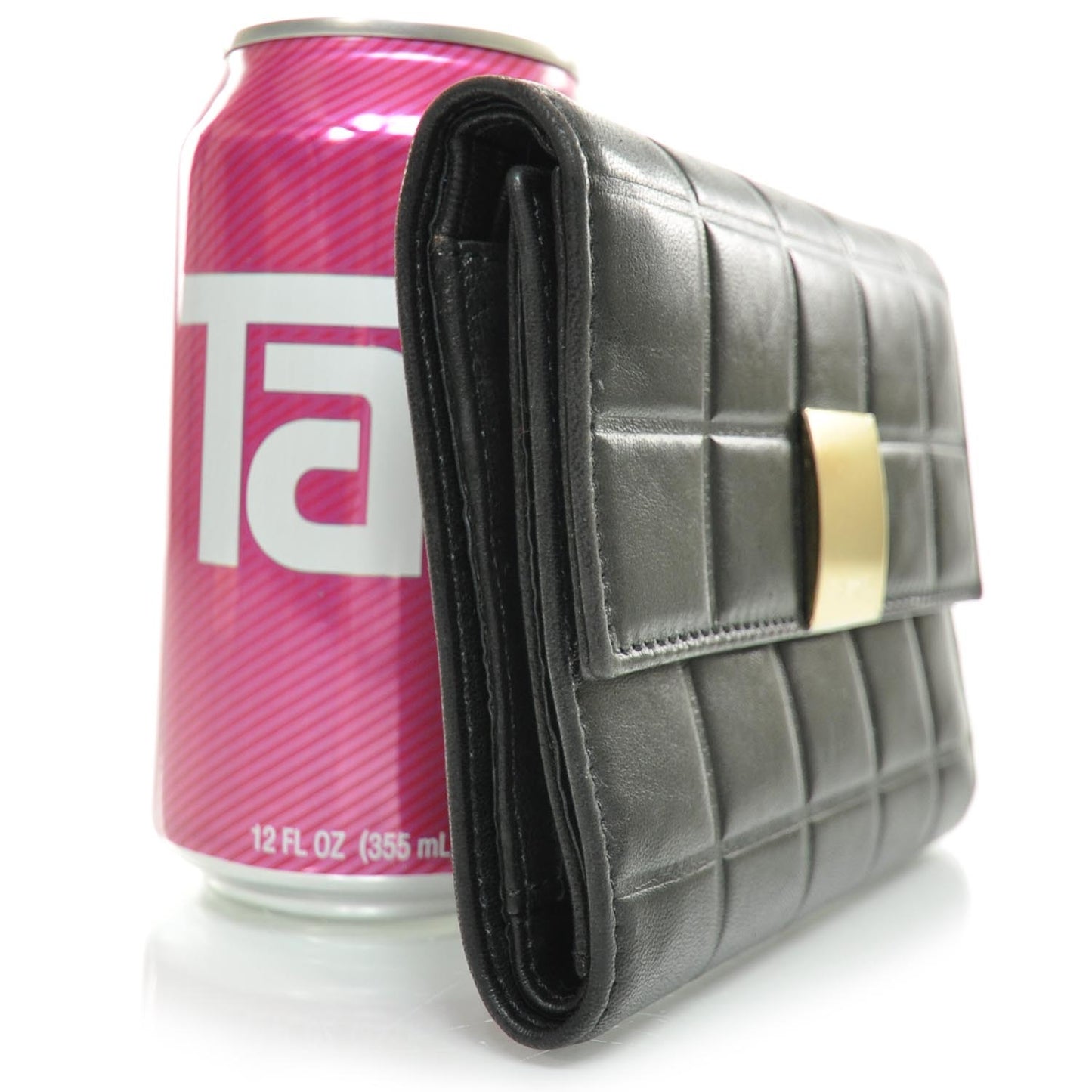 Leather Chocolate Bar Quilted Tri-Fold Wallet Black