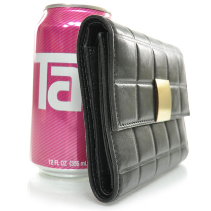 Chanel Leather Chocolate Bar Quilted Tri-Fold Wallet Black 3 of 8