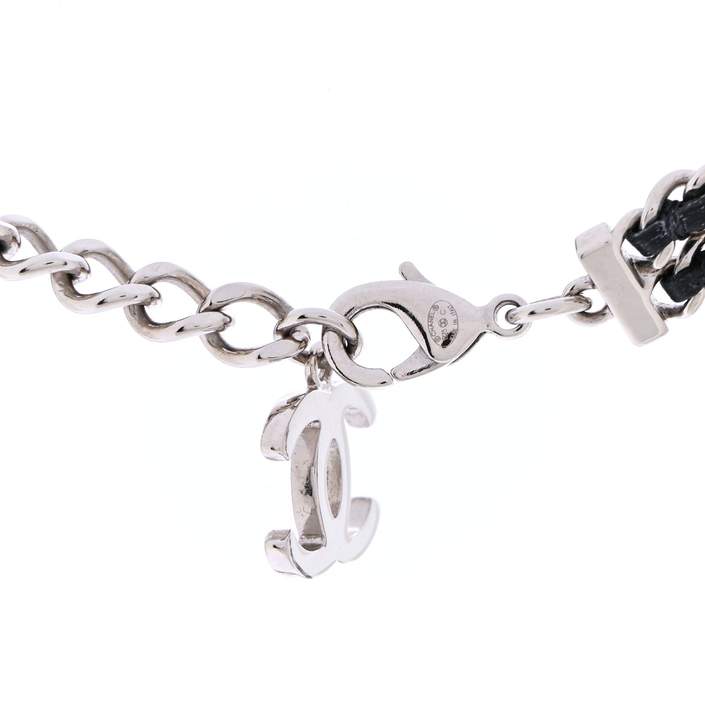Lambskin CC Chain Choker Necklace Silver Black Silver Black