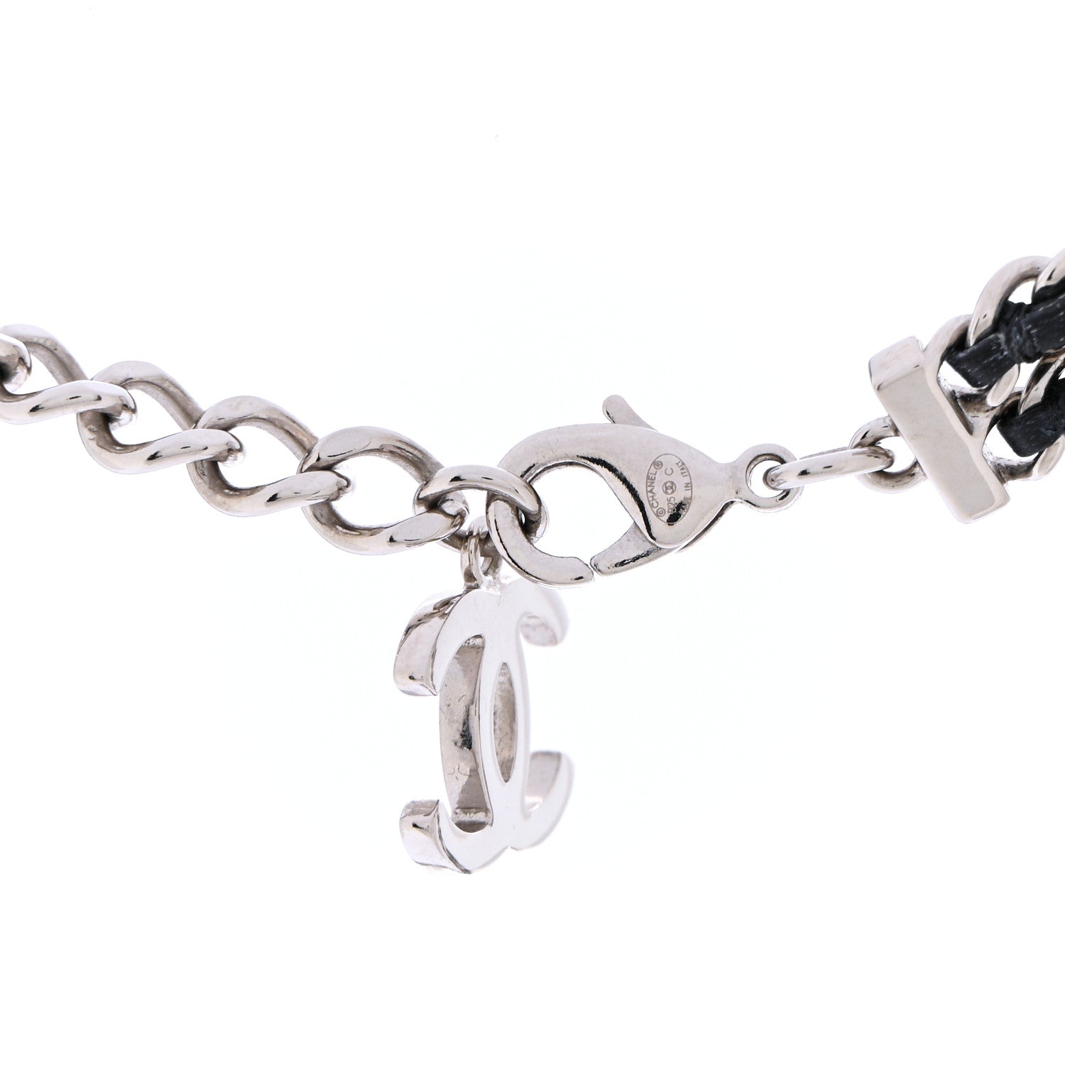 Chanel Lambskin CC Chain Choker Necklace Silver Black Silver Black 6 of 7
