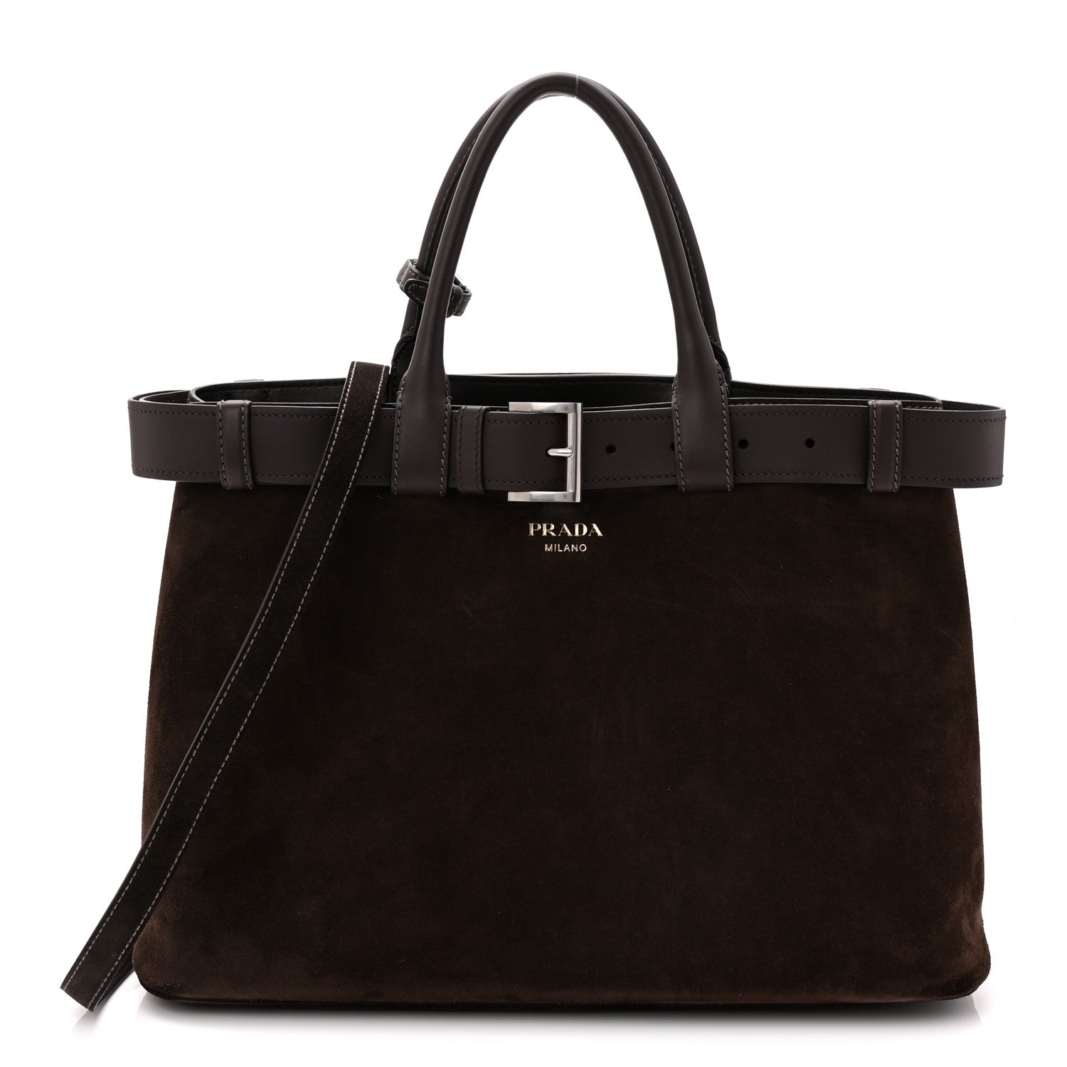 Prada Scamosciato Large Buckle Bag With Belt Ebano 1 of 10