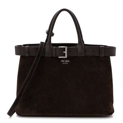 Prada Scamosciato Large Buckle Bag With Belt Ebano 1 of 10