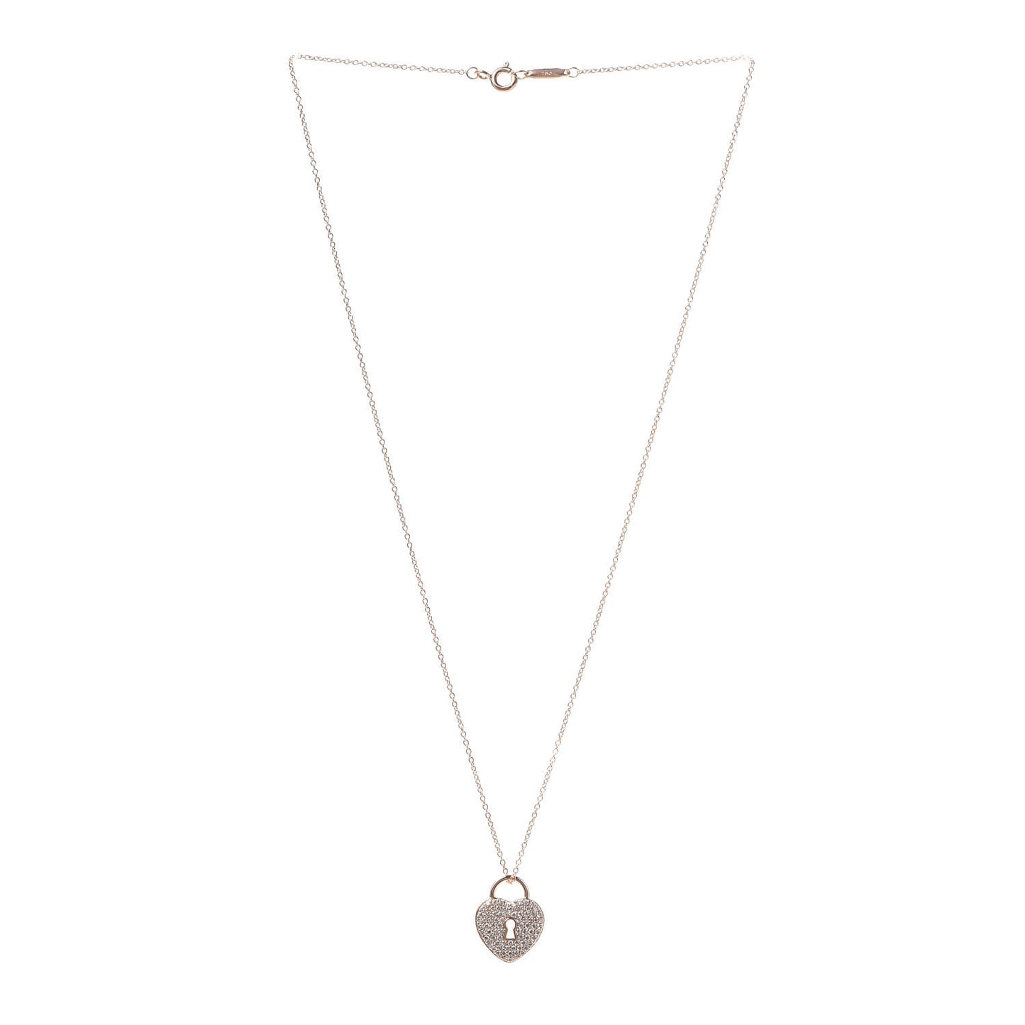 18K Rose Gold Diamond Heart Lock Pendant Necklace