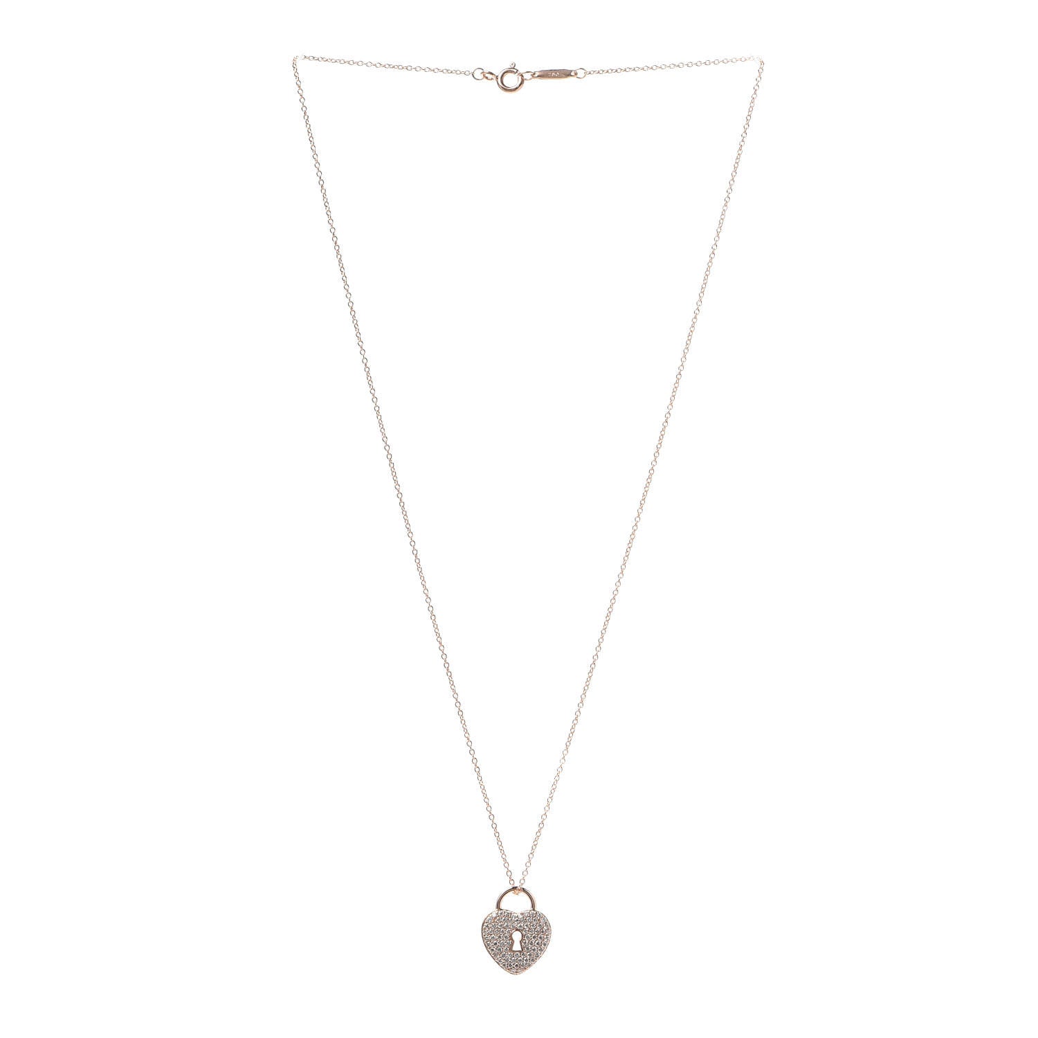 Tiffany 18K Rose Gold Diamond Heart Lock Pendant Necklace 3 of 6