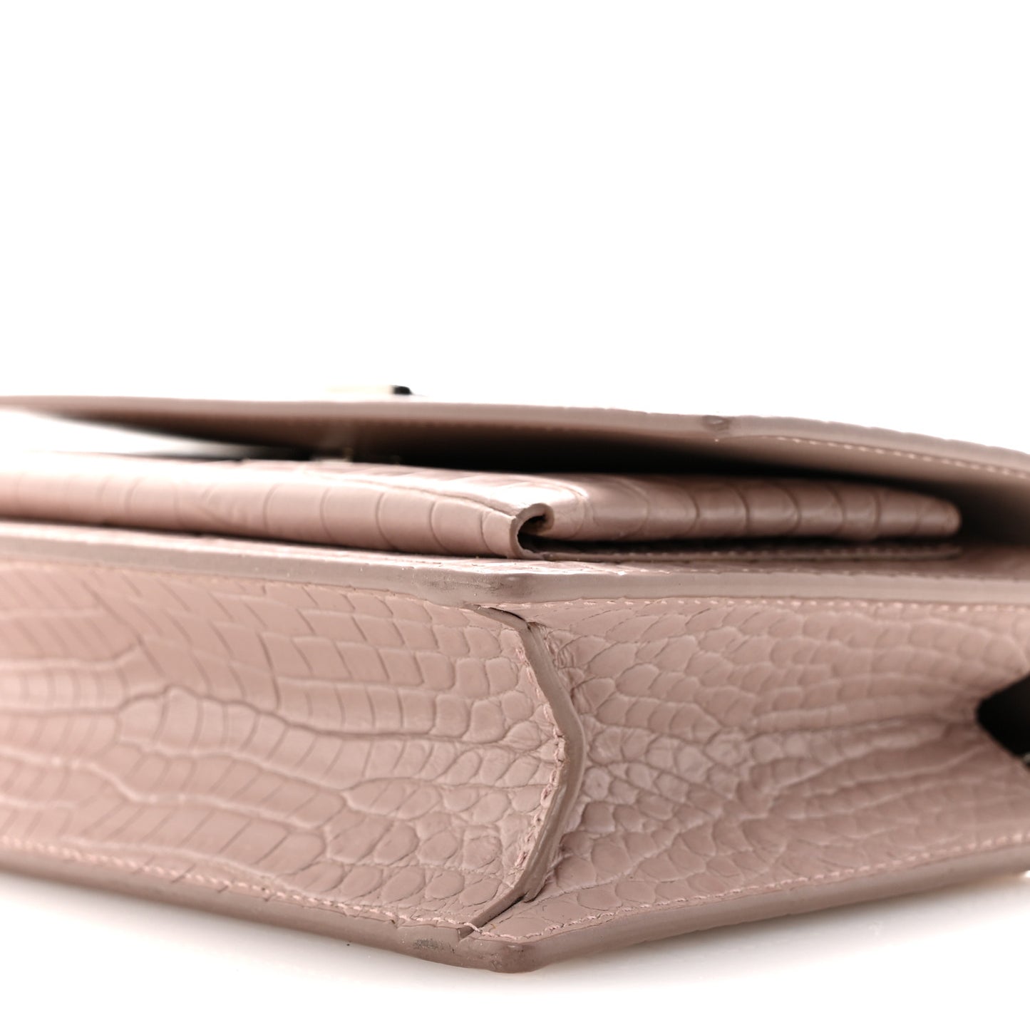 Calfskin Crocodile Embossed Monogram Sunset Chain Wallet Soft Nude