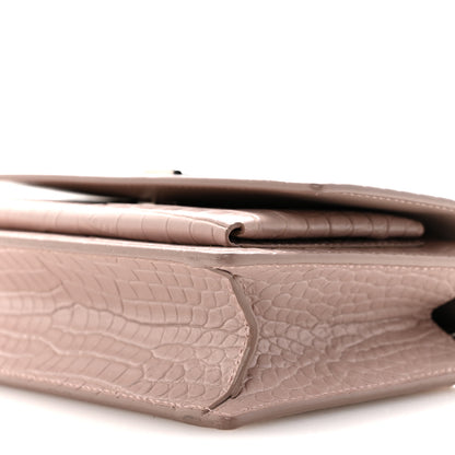 Saint Laurent Calfskin Crocodile Embossed Monogram Sunset Chain Wallet Soft Nude 10 of 15
