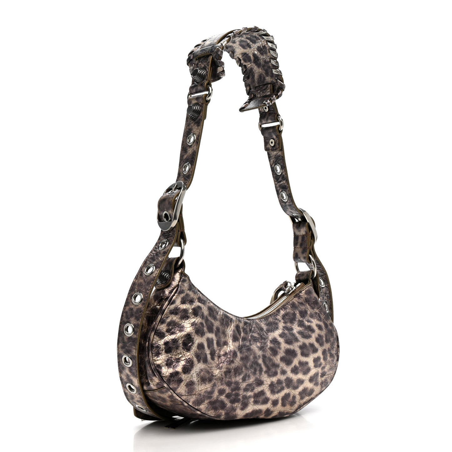 Metallic Agneau Arena Leopard Le Cagole Shoulder Bag XS Brown