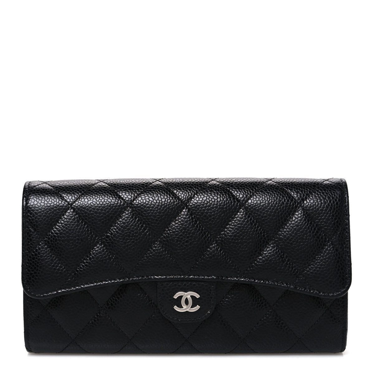 Caviar Quilted Large Gusset Flap Wallet Black