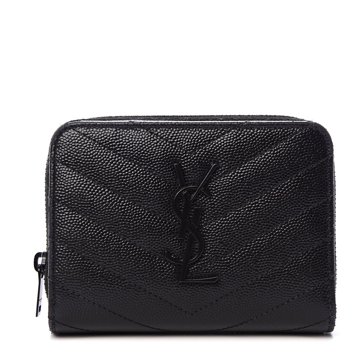 Grain De Poudre Matelasse Chevron Monogram Compact Zip Around Wallet Black