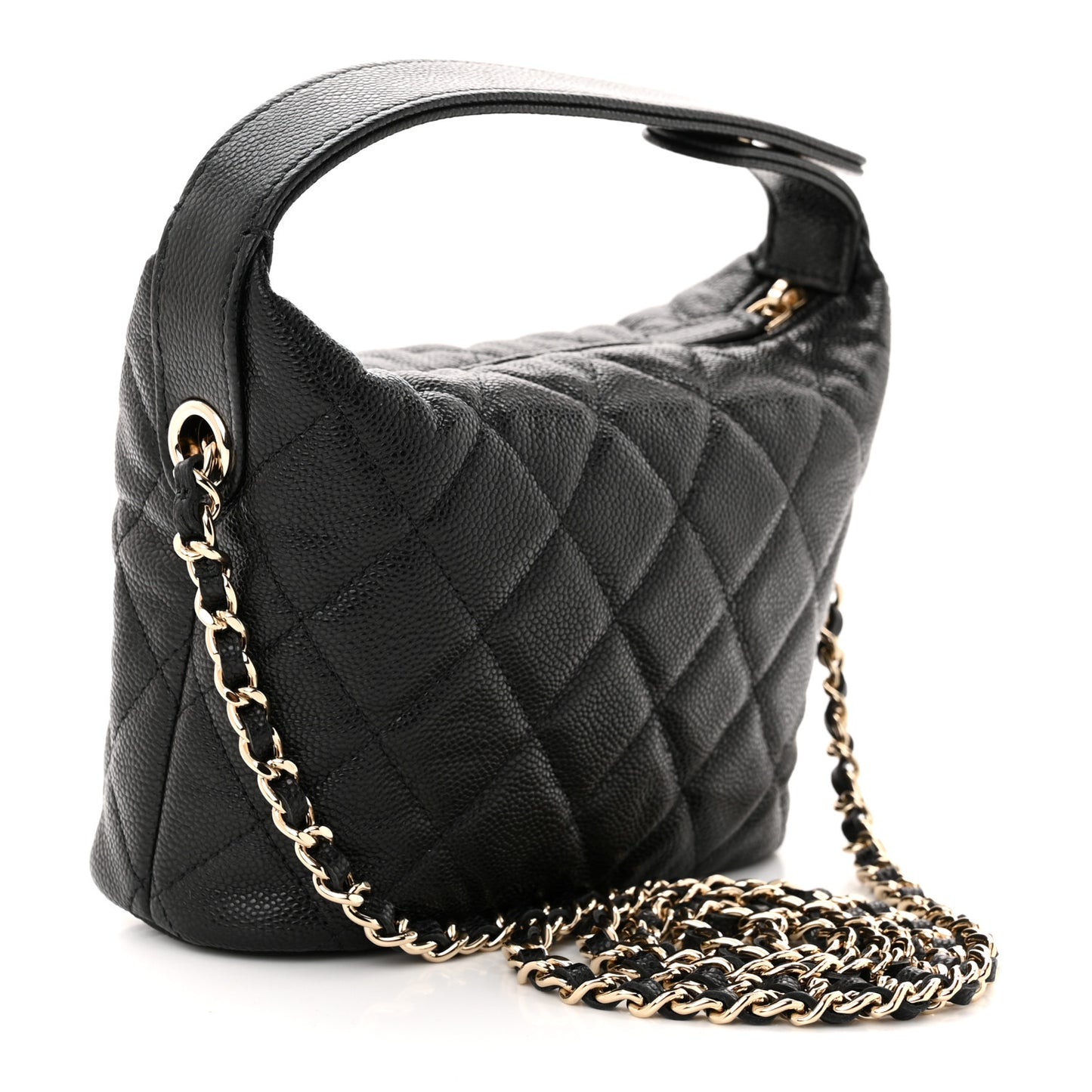 Caviar Quilted Hobo Clutch With Chain Black