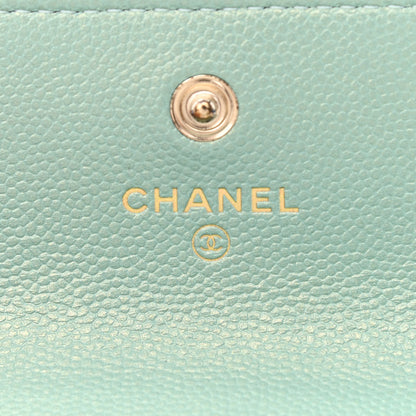 Chanel Iridescent Caviar Quilted Pearl Card Holder On Chain Green 6 of 12