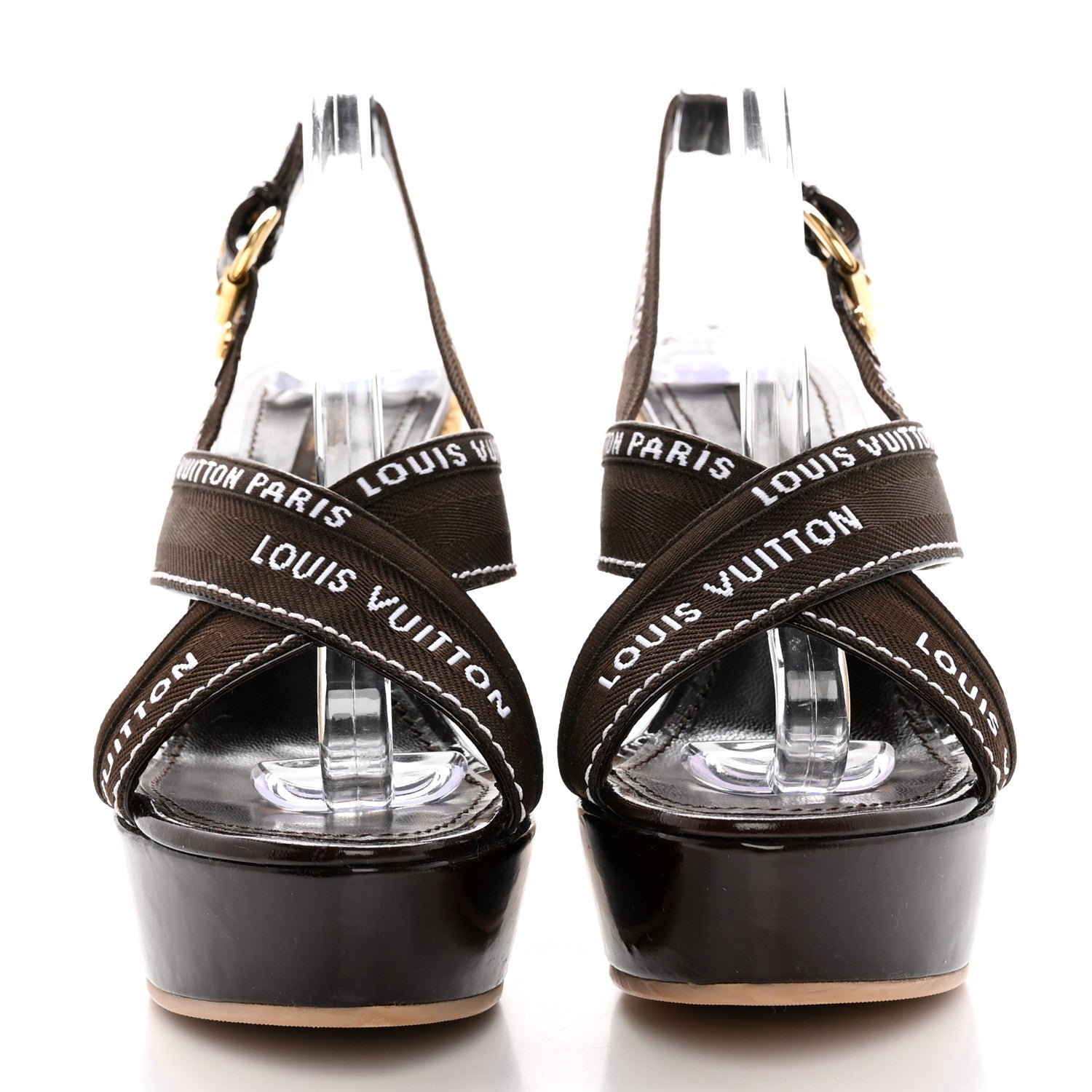 Louis Vuitton Patent Logo Espadrille Wedge Sandals 36 Brown 2 of 14