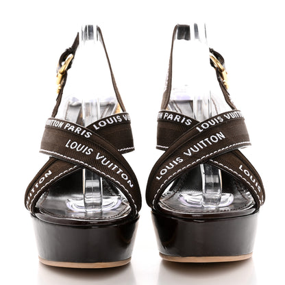 Louis Vuitton Patent Logo Espadrille Wedge Sandals 36 Brown 2 of 14