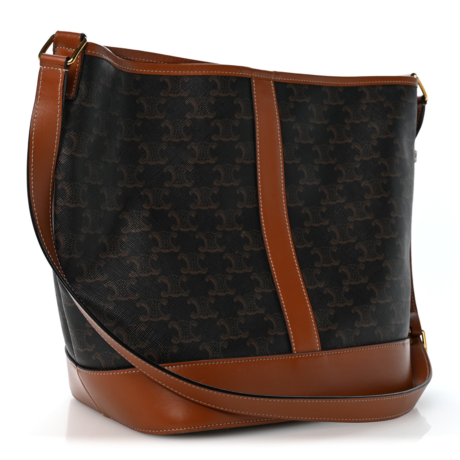 Celine Triomphe Canvas Calfskin Medium Bucket Bag Tan 2 of 12