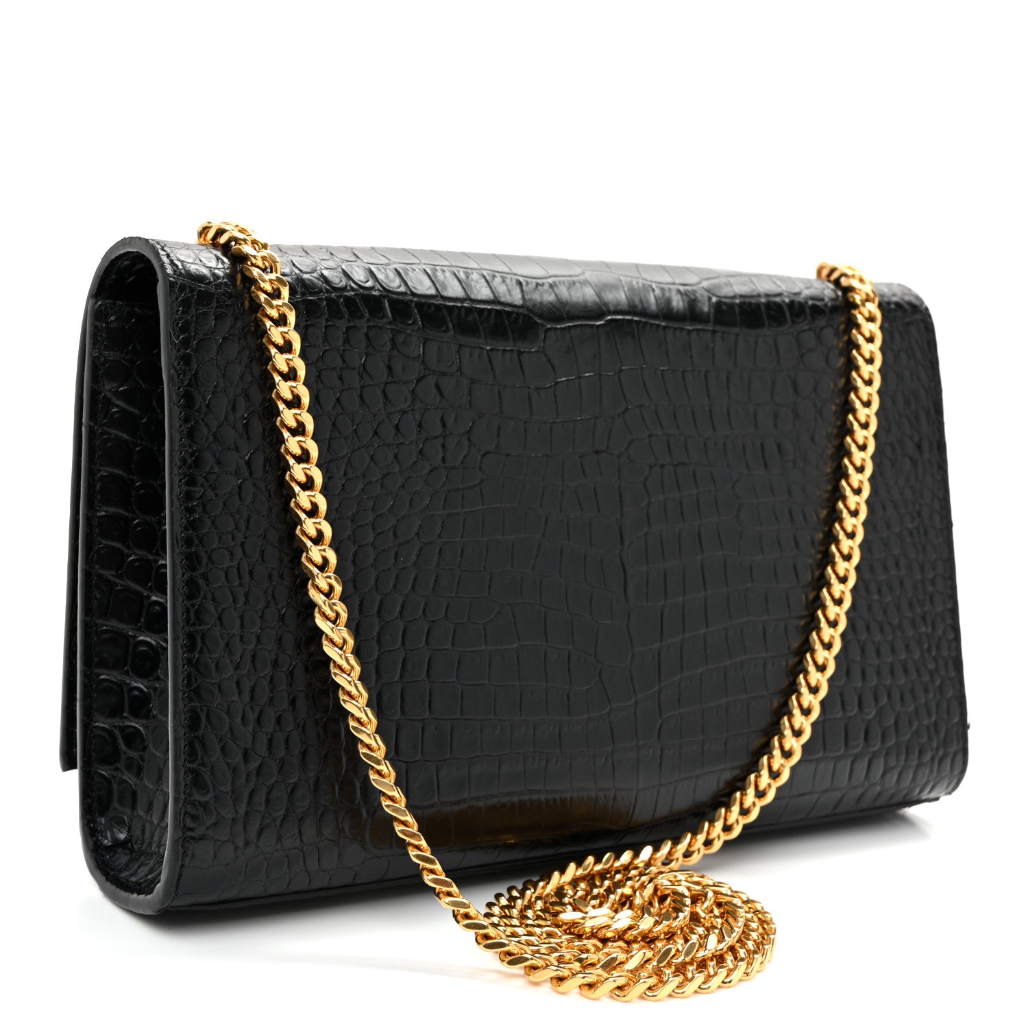 Saint Laurent Calfskin Crocodile Embossed Medium Classic Monogram Kate Tassel Satchel Black Black 3 of 9