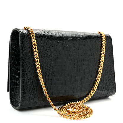 Saint Laurent Calfskin Crocodile Embossed Medium Classic Monogram Kate Tassel Satchel Black Black 3 of 9