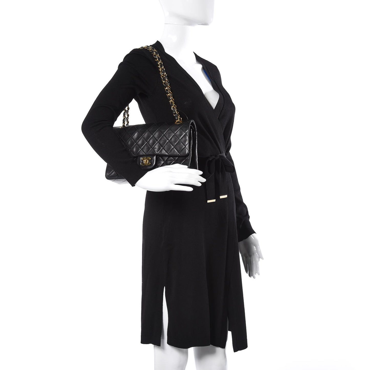 Lambskin Quilted Medium Double Flap Black