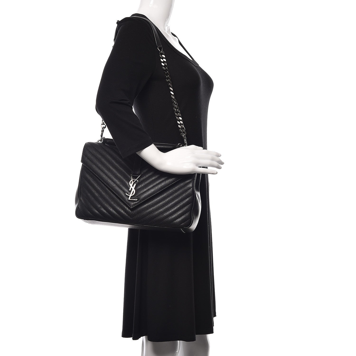 Saint Laurent Sheepskin Matelasse Chevron Monogram Large College Satchel Black 2 of 11