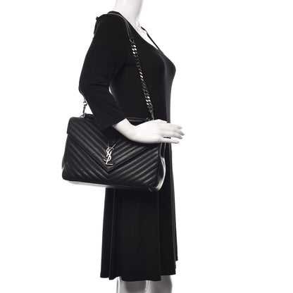 Saint Laurent Sheepskin Matelasse Chevron Monogram Large College Satchel Black 2 of 11