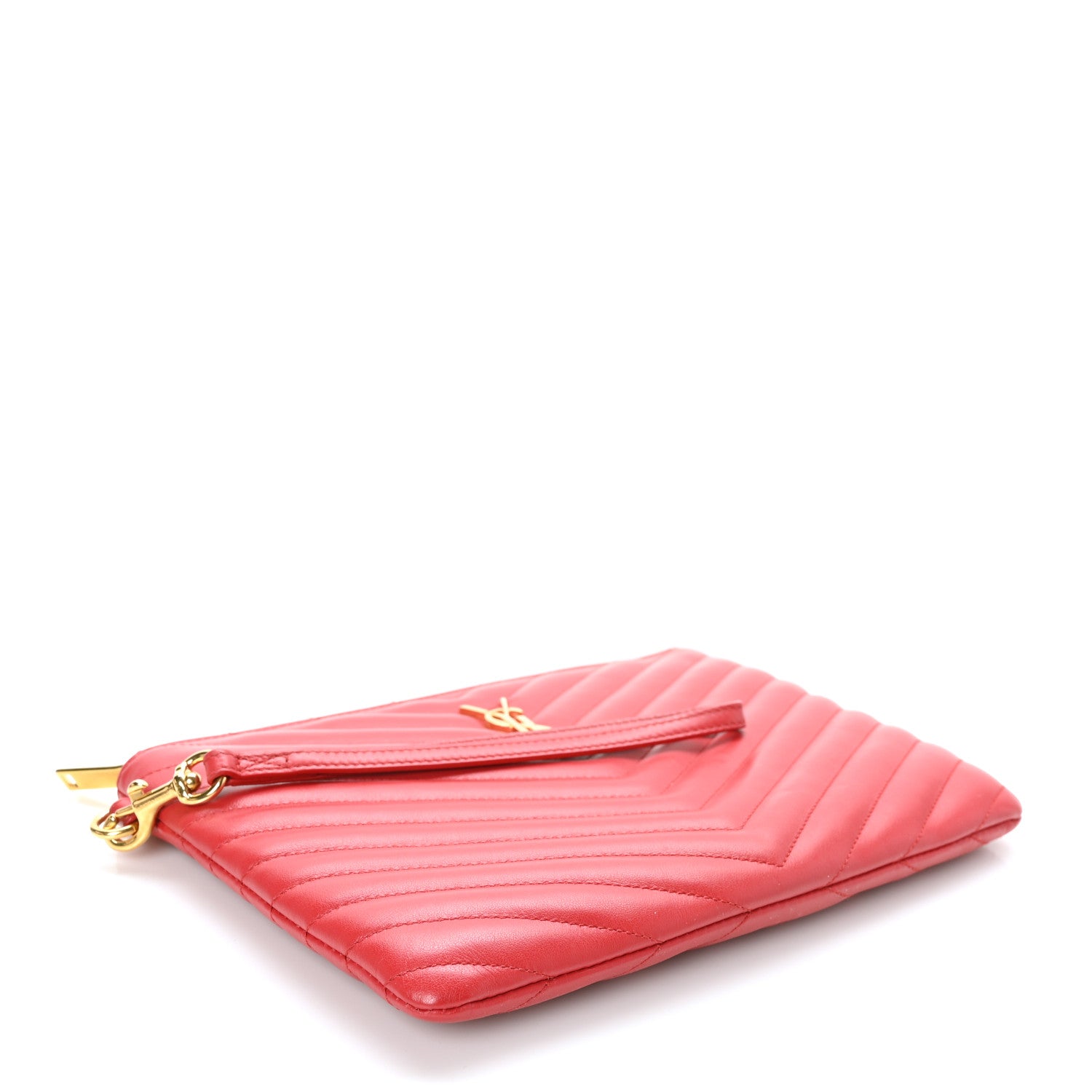 Saint Laurent Calfskin Matelasse Chevron Monogram A5 Wristlet Red 4 of 7