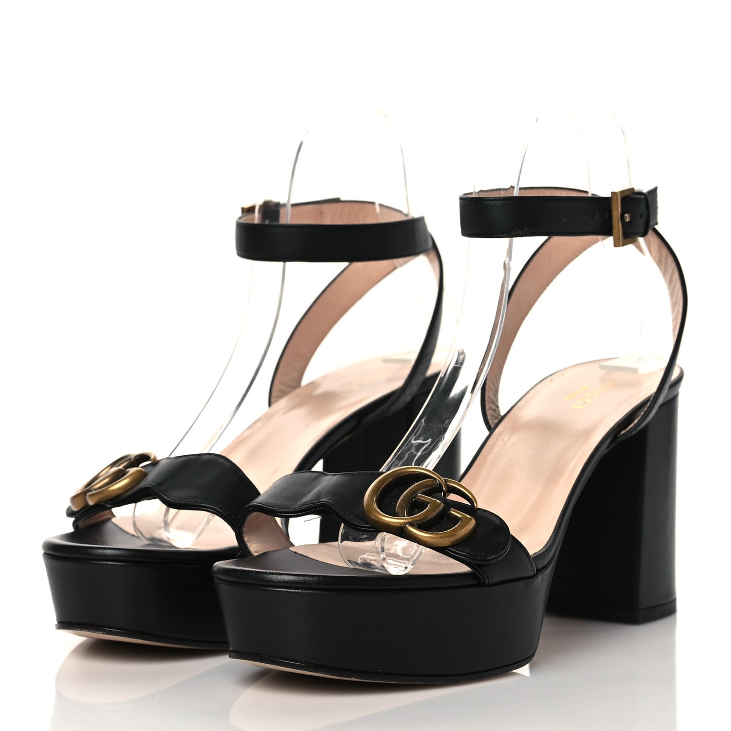 Calfskin GG Marmont Ankle Wrap 30/85mm Platform Sandals 39 Black