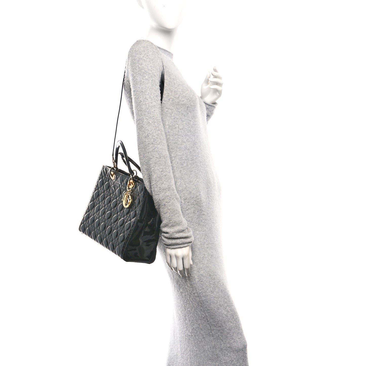 Patent Cannage Large Lady Dior Black