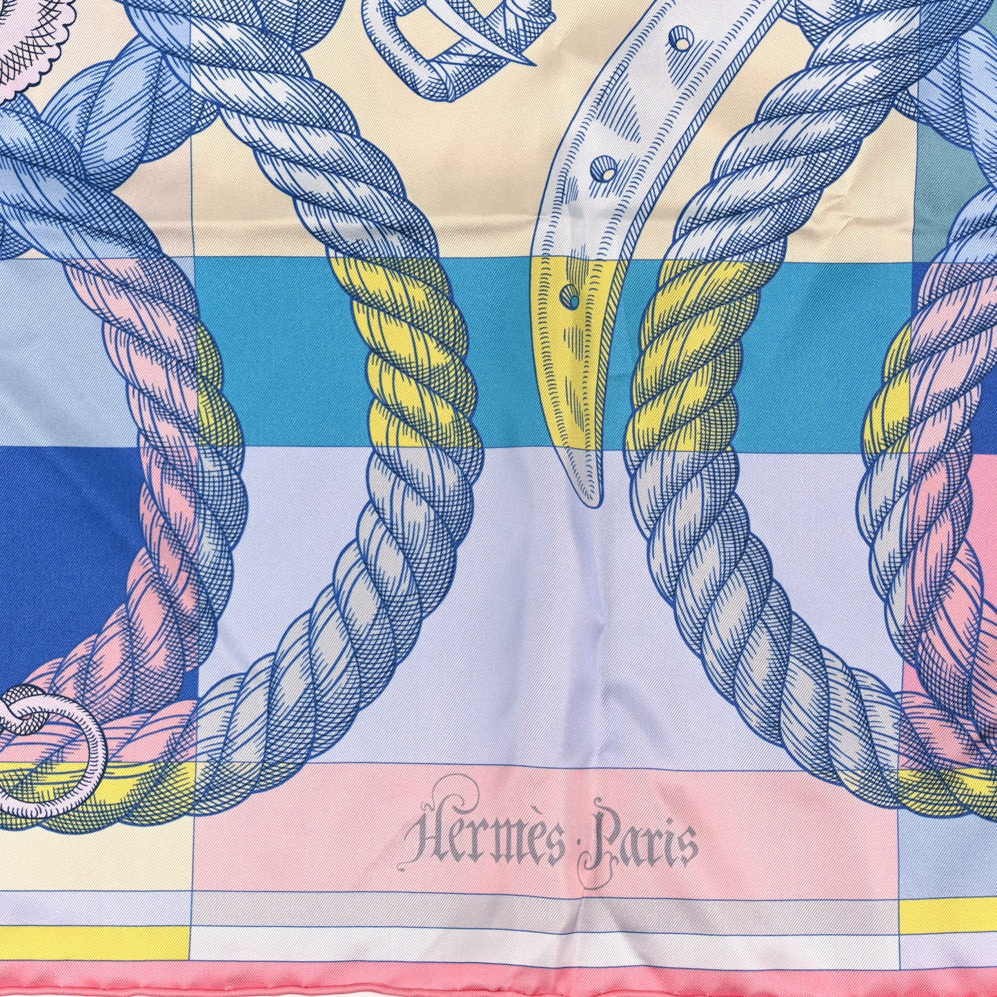 Silk Double Face Della Cavalleria Fine Scarf 90 Rose Bonbon Bleu Jaune