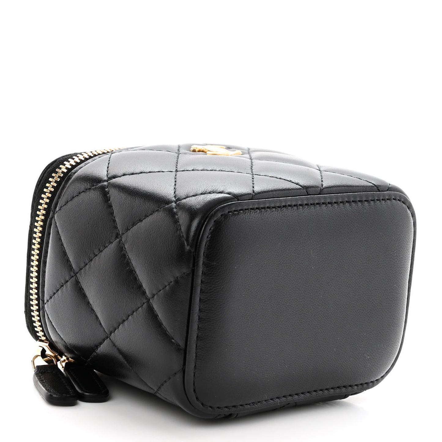 Lambskin Quilted Mini Pearl Crush Vanity Case With Chain Black