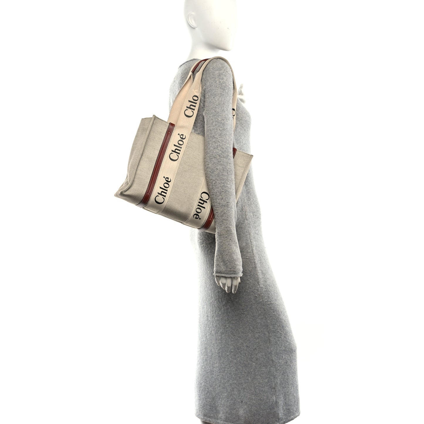 Cotton Calfskin Medium Woody Ribbon Tote White Brown