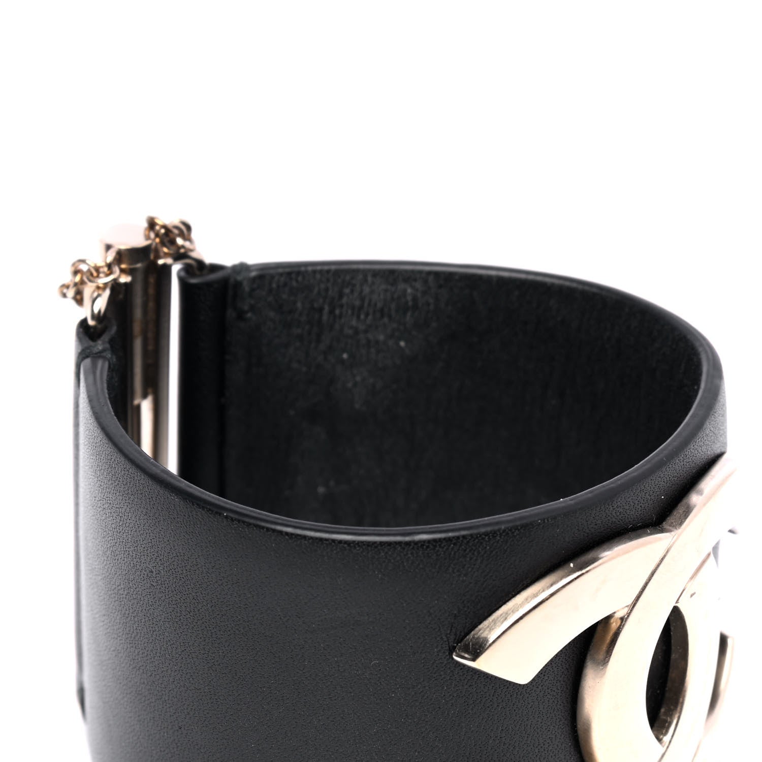 Chanel Calfskin CC Wide Cuff M Black Gold 3 of 5