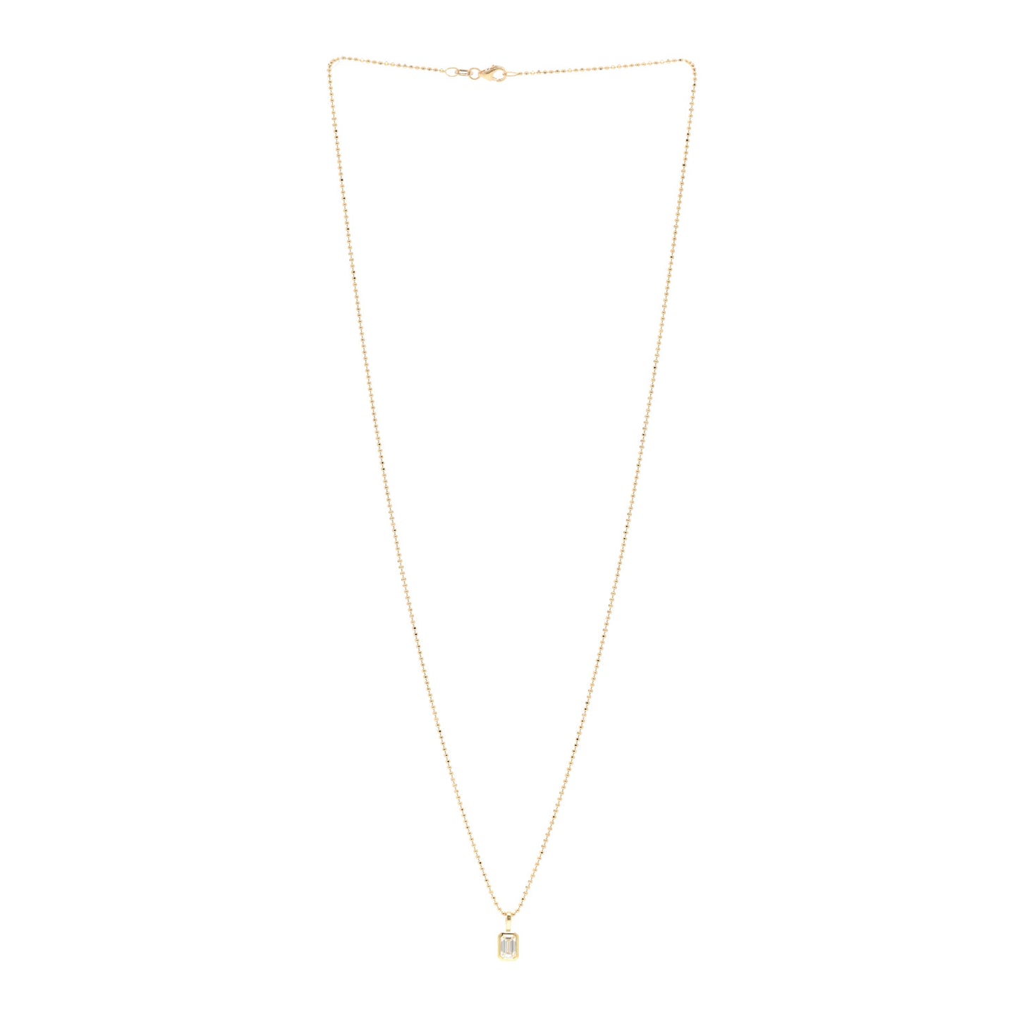 18K Yellow Gold Diamond Emerald Cut Bezeled Pendant Necklace