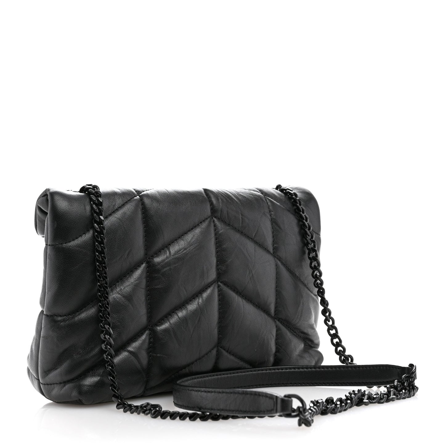 Calfskin Quilted Toy Loulou Puffer Monogram Monochrome Chain Satchel Black