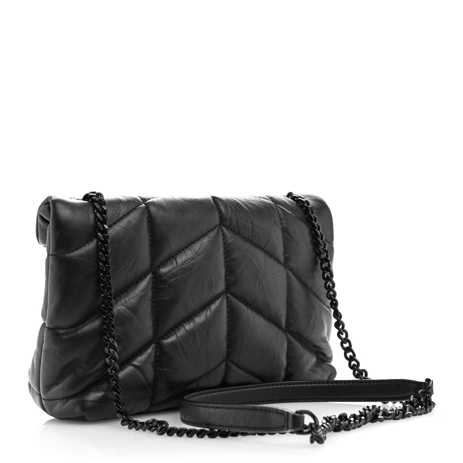 Saint Laurent Calfskin Quilted Toy Loulou Puffer Monogram Monochrome Chain Satchel Black 3 of 12