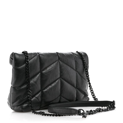 Saint Laurent Calfskin Quilted Toy Loulou Puffer Monogram Monochrome Chain Satchel Black 3 of 12