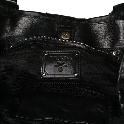 Prada Soft Calf Pleated Shoulder Bag Black 5 of 16