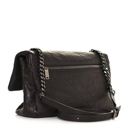 Saint Laurent Calfskin Crocodile Embossed Medium West Hollywood Monogram Fold-Over Grey 3 of 17