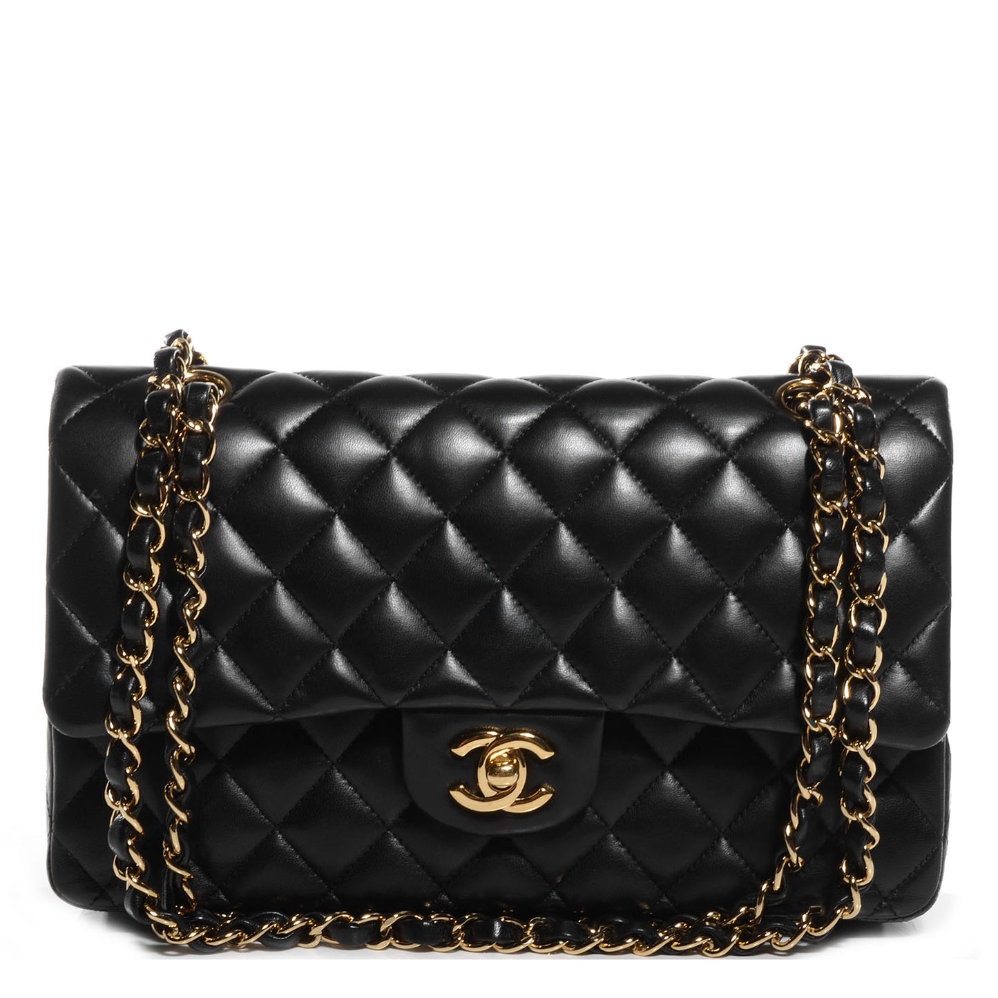 Lambskin Medium Double Flap Black